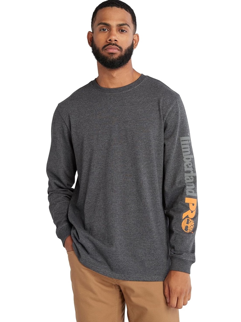 Timberland Pro XXL Mens Core Logo Long Sleeve Shirt Gray Orange New